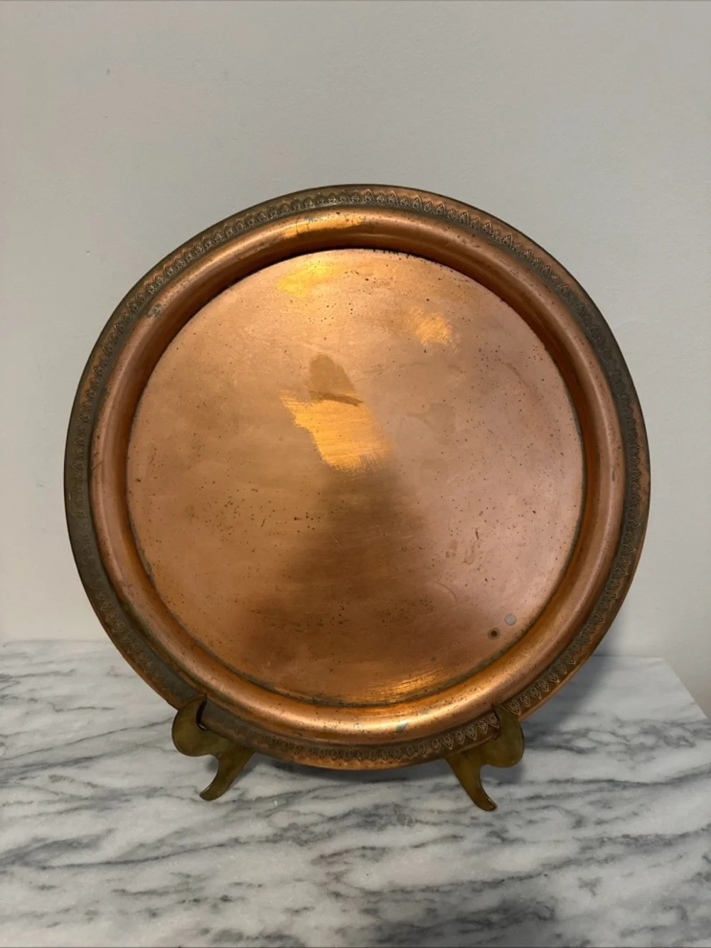 Vintage Copper Decorative serving tray barware vanity Warm Copper Tone 14.5”D